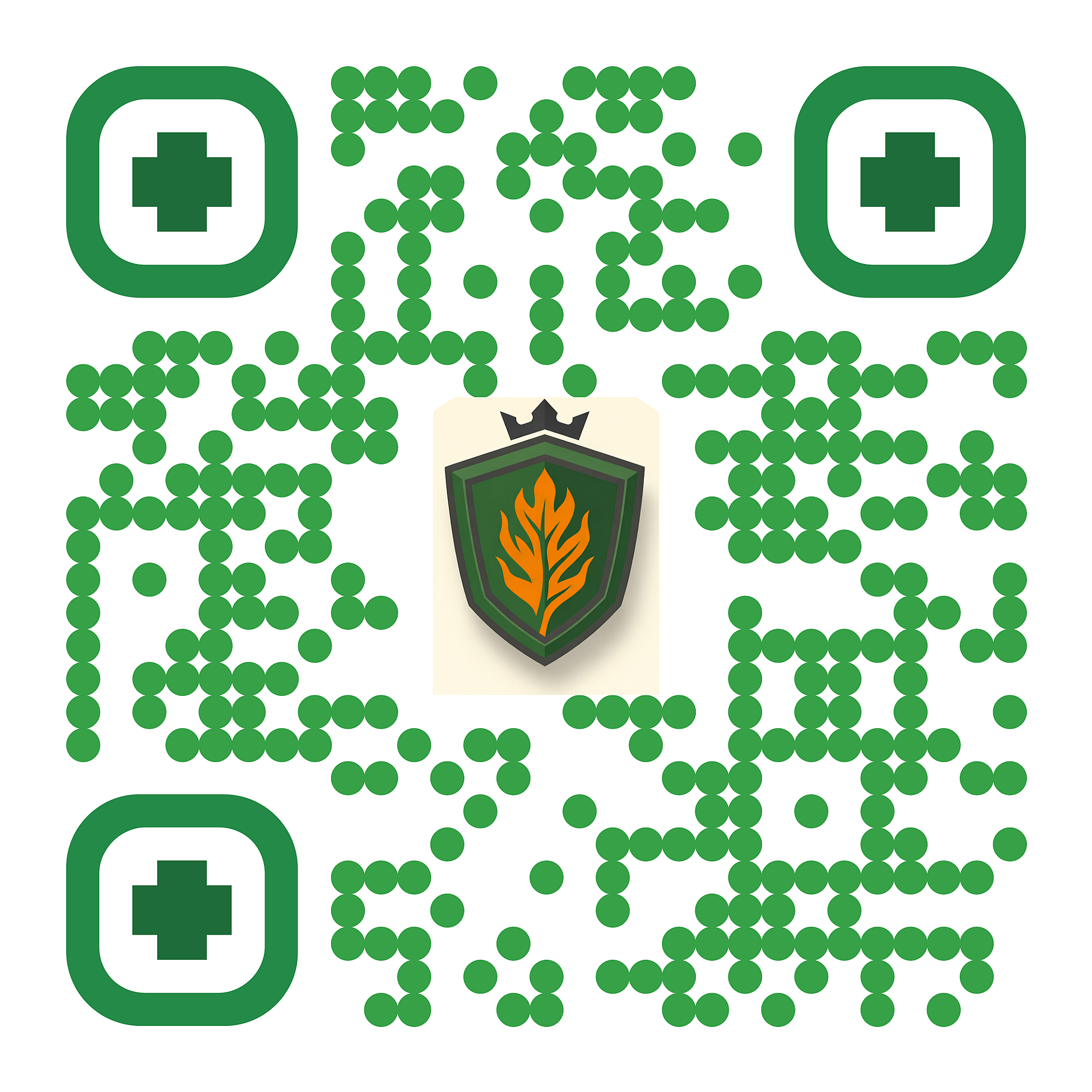 Green Shield Fire logo with a flaming branch and crown